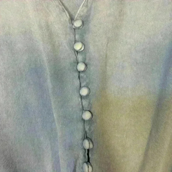 Blue button down tie short sleeve Sim & Sam sz S beachy resort vacation casual - Picture 4 of 8